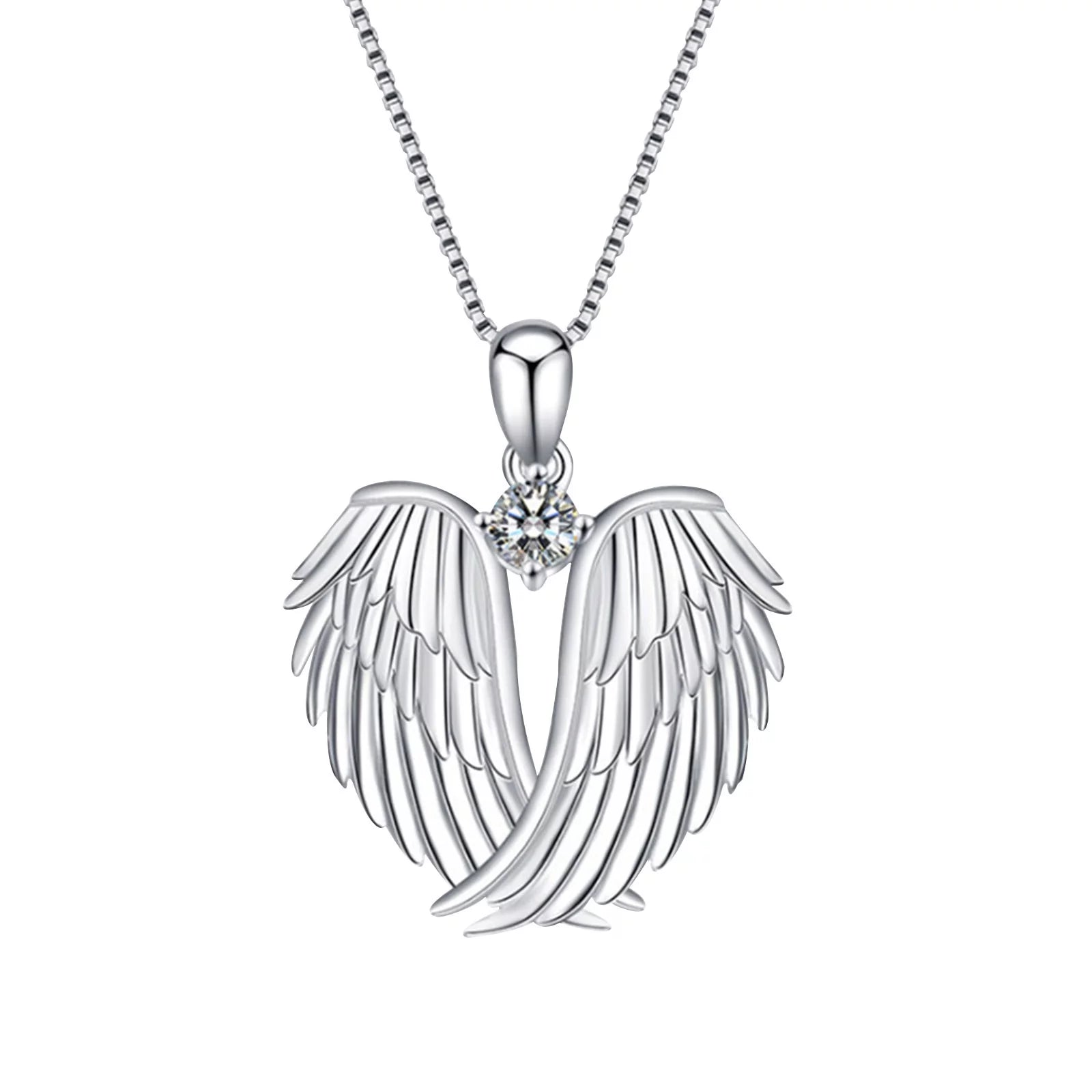 Jewelry on Clearance！Necklaces for Women Angel Wings Necklace 925 Sterling Silver Guardian Angel Wings Pendant Birthstone Necklace for Women Jewelry Gifts