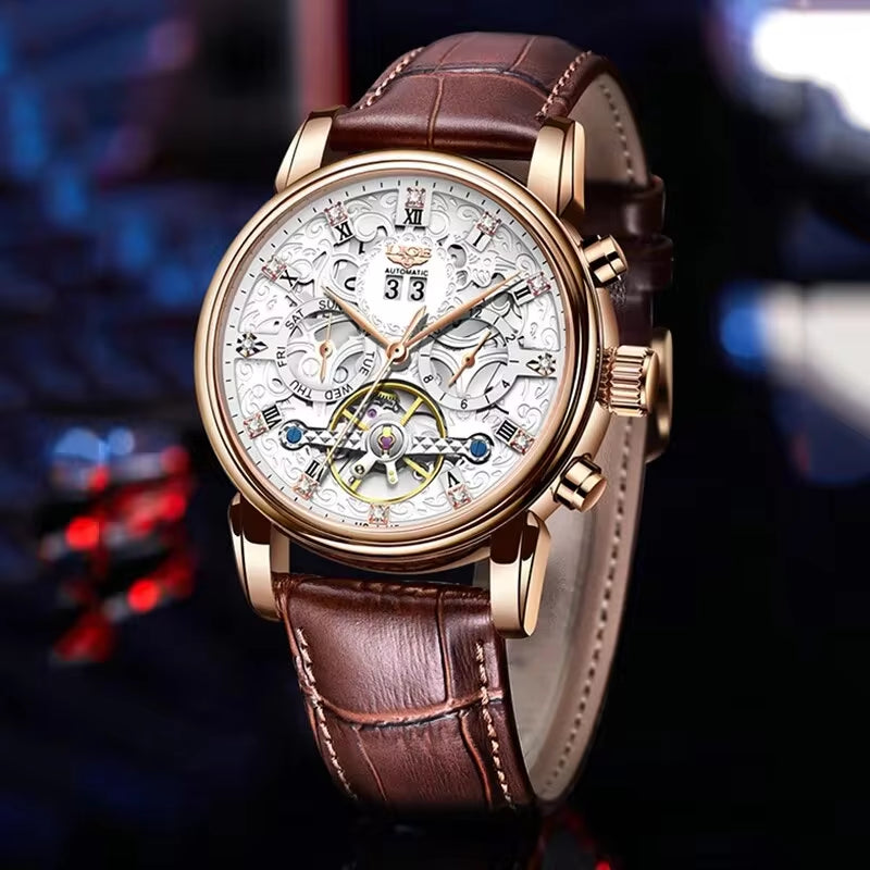 Top Brand Luxury Tourbillon Watch Men Fashion Business Watch for Men Casual Sport Waterproof Men Mechanical Automatic Watch