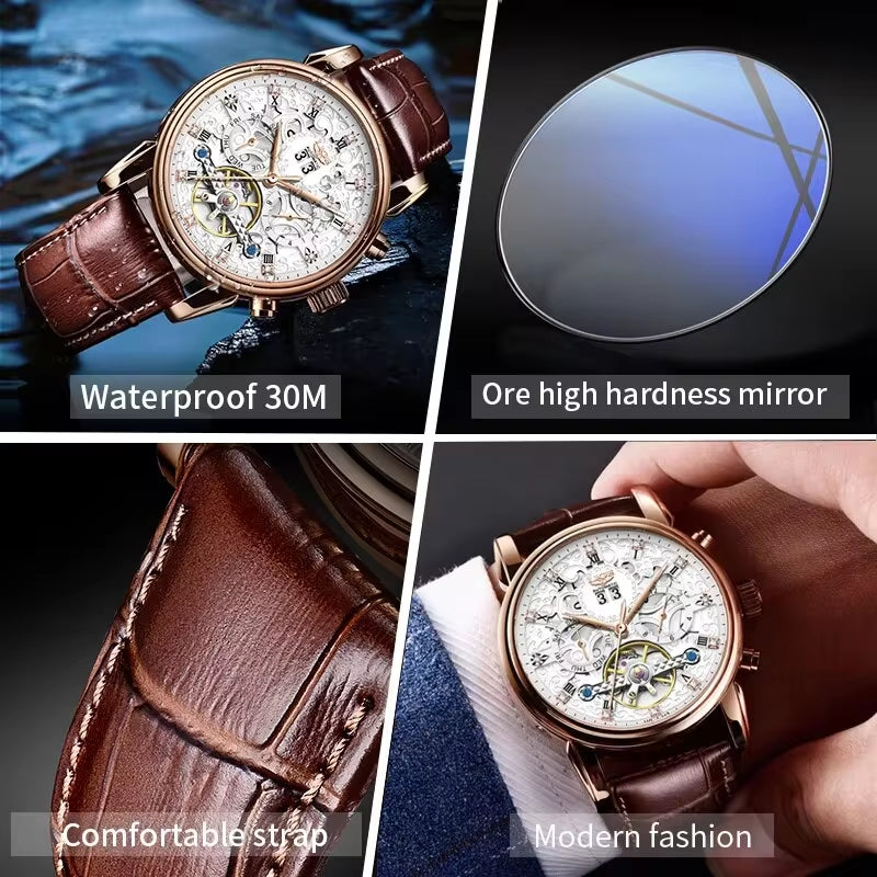 Top Brand Luxury Tourbillon Watch Men Fashion Business Watch for Men Casual Sport Waterproof Men Mechanical Automatic Watch