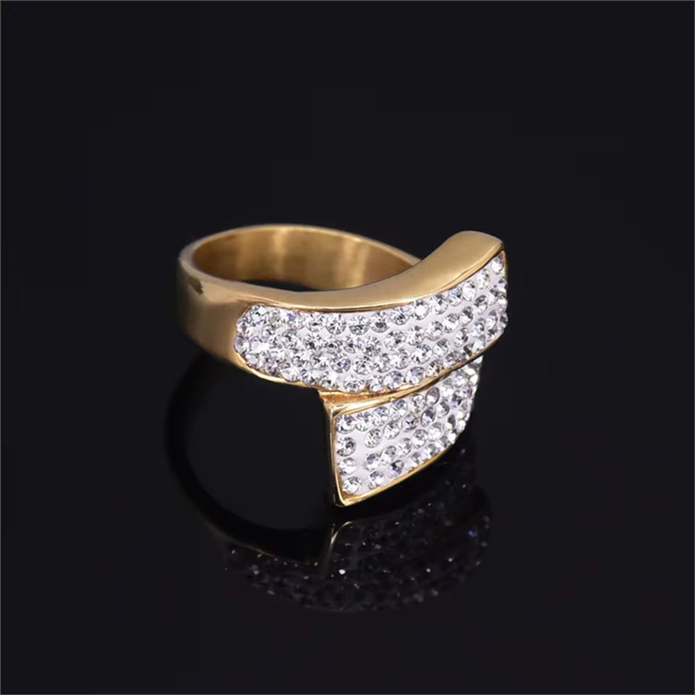 2021 High Quality Large Geometry Ring Female Goldr Color Stainless Steel Iecd Out Big Cocktail Rings for Women Hip Hop Jewelry